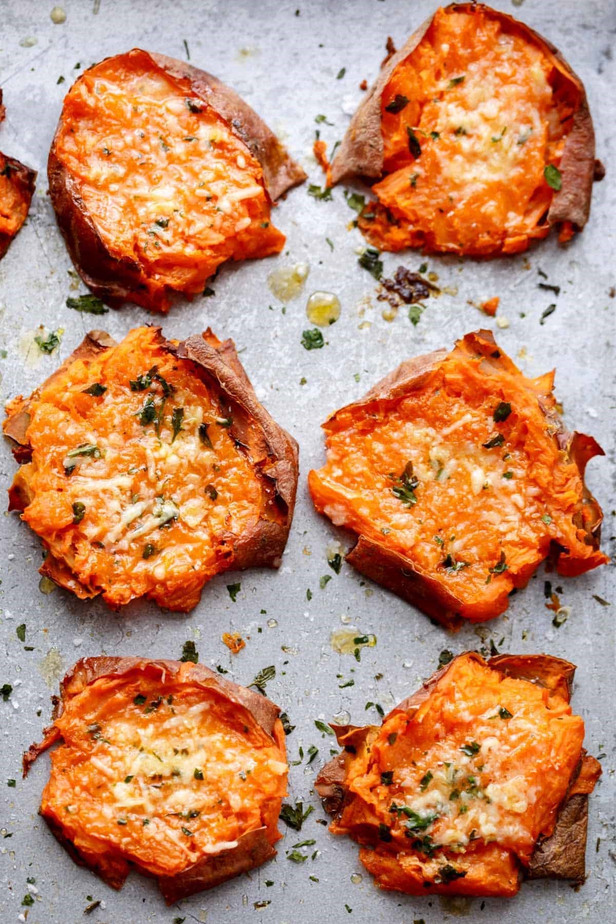 Garlic Butter Smashed Sweet Potatoes With Parmesan Cheese Recipe ...