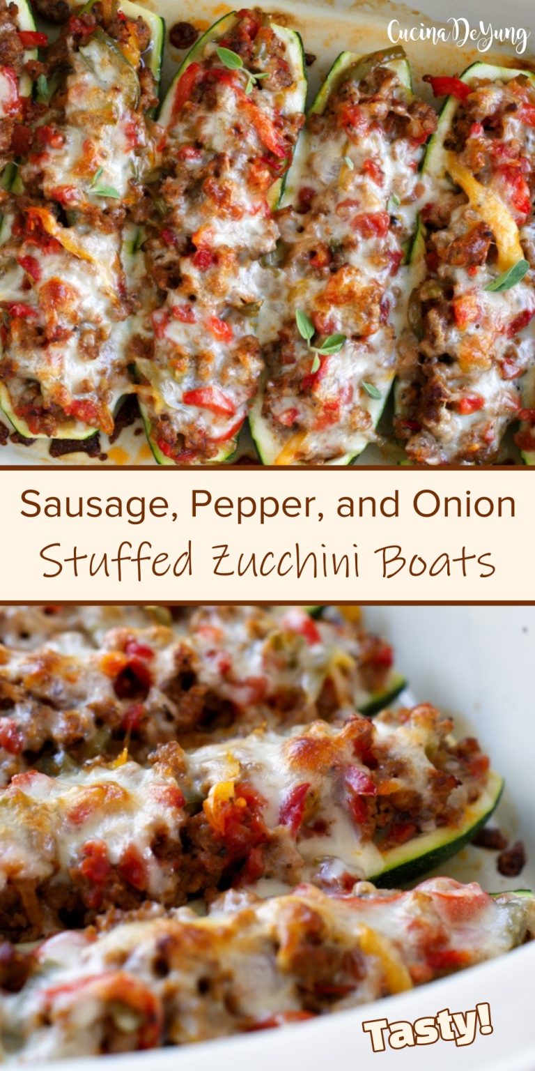 The BEST Sausage, Pepper, and Onion Stuffed Zucchini Boats CucinaDeYung